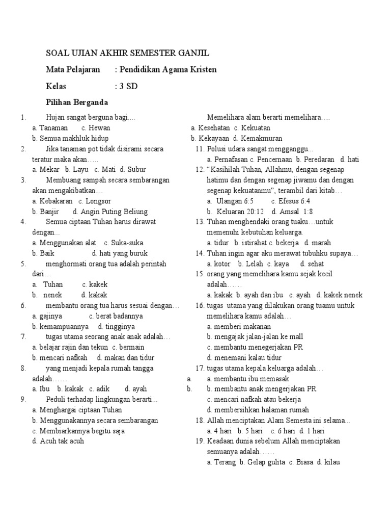 15 Contoh soal bahasa agama kelas 3 sd semester ganjil yang sering muncul saat ujian