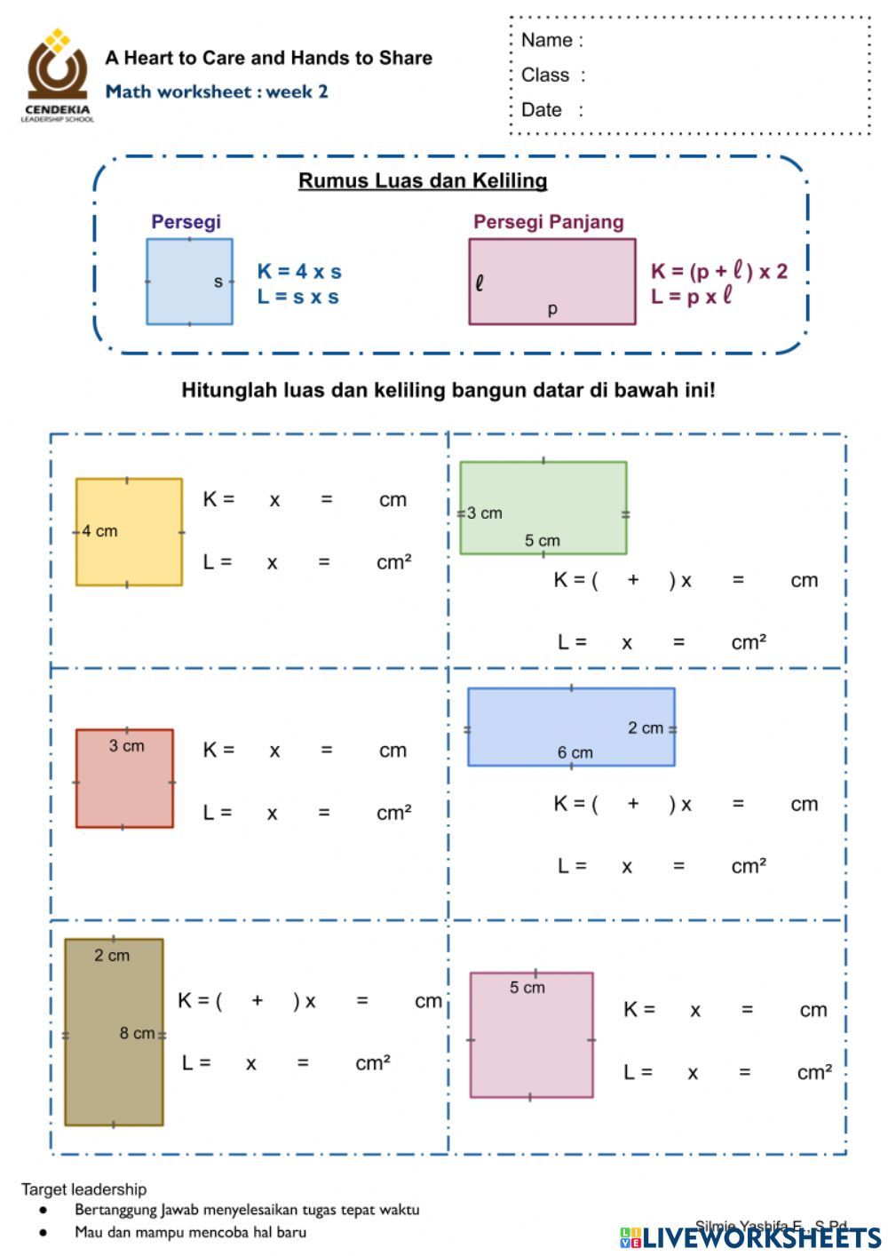 Luas Keliling Persegi dan Persegi Panjang worksheet Free preschool