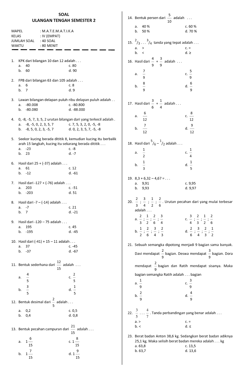 15 Rahasia Kuasai Contoh Soal Matematika Kelas 4 Bab 1 Agar Anak Makin Cerdas di Sekolah