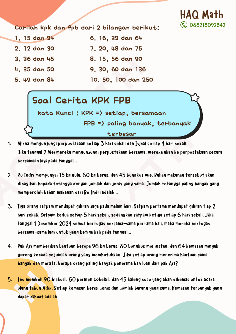 5 Contoh Soal Matematika Kelas 4 Bab KPK dan FPB yang Wajib Dikuasai di STS 2026