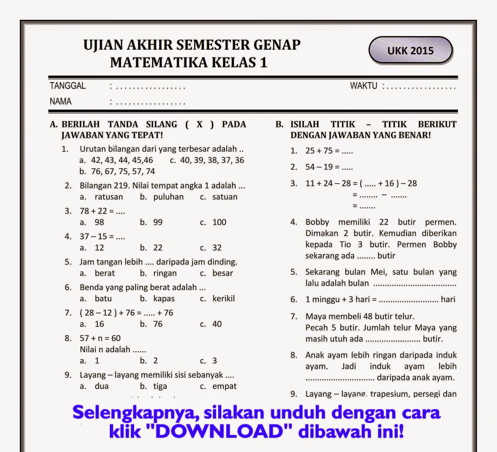 7 Contoh Soal Matematika Kelas 4 K13 Semester 1 yang Jarang Diketahui Siswa 7 Contoh Soal Matematika Kelas 4 K13 Semester 1 yang Jarang Diketahui Siswa