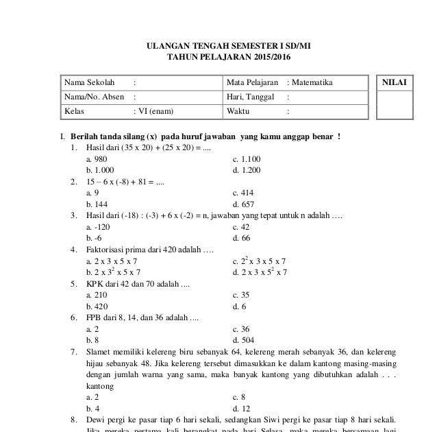 7 Soal Ulangan Matematika Kelas 6 Semester 1 Ternyata Ini Rahasia Jawabannya yang Wajib Tahu 7 Soal Ulangan Matematika Kelas 6 Semester 1 Ternyata Ini Rahasia Jawabannya yang Wajib Tahu