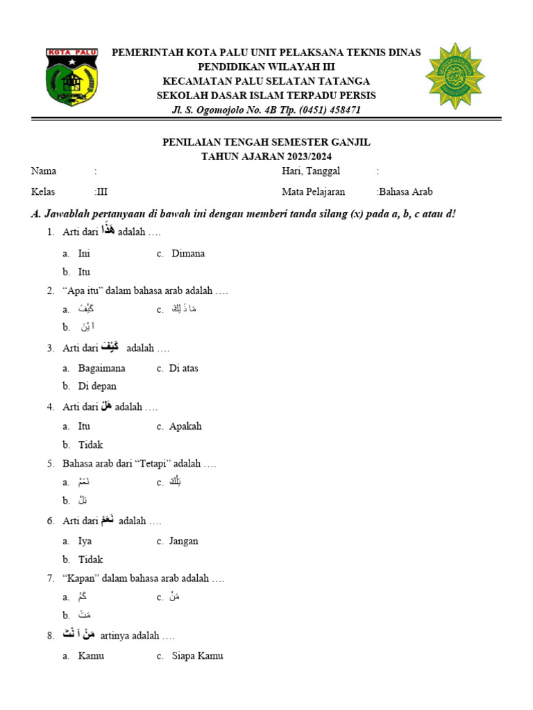 Akhirnya Terungkap 7 Contoh Soal Bahasa Arab Kelas 3 dan 4 SD yang Wajib Dikuasai Sebelum UTS Akhirnya Terungkap 7 Contoh Soal Bahasa Arab Kelas 3 dan 4 SD yang Wajib Dikuasai Sebelum UTS