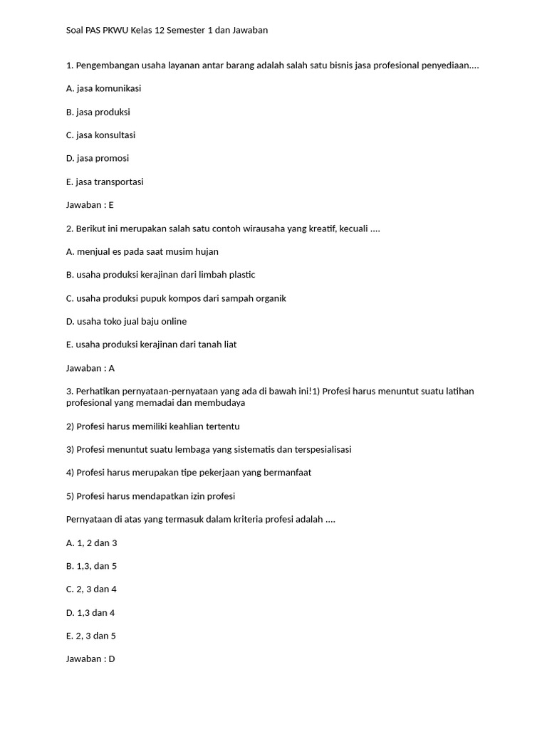 7 Rahasia Jawaban Cepat Contoh Soal PKWU Kelas 12 Tengah Semester 1 yang Wajib Tahu 7 Rahasia Jawaban Cepat Contoh Soal PKWU Kelas 12 Tengah Semester 1 yang Wajib Tahu