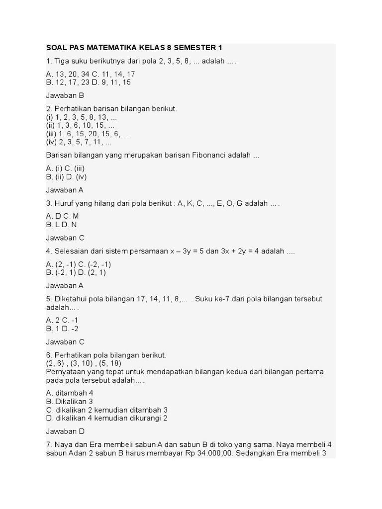 Akhirnya Tahu Juga 7 Soal Matematika Kelas 8 Semester 1 dan Jawabannya yang Sering Muncul di Ujian Akhirnya Tahu Juga 7 Soal Matematika Kelas 8 Semester 1 dan Jawabannya yang Sering Muncul di Ujian