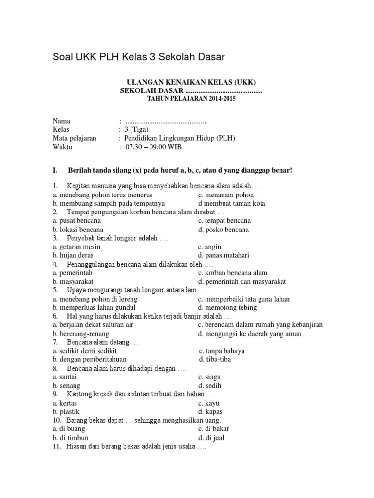 Download Soal UKK Kelas 3 Semester 2 Diknas Terbaru 2026 Lengkap dengan Kunci Jawaban