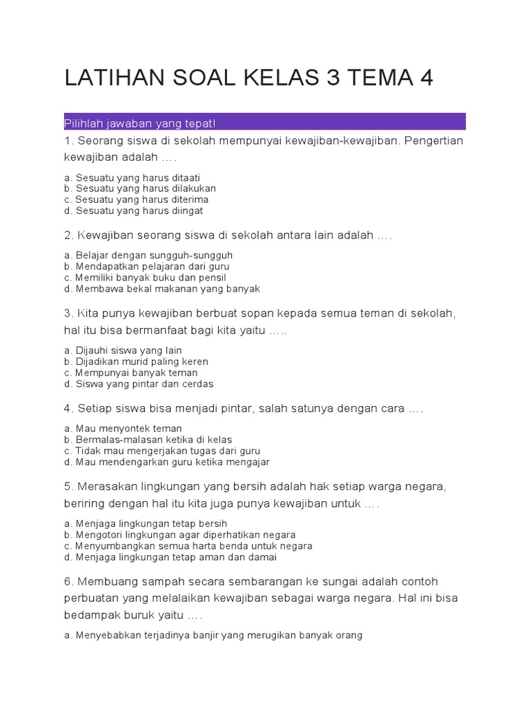 Download Soal UKK Kelas 3 Tema 4 K13 Terbaru 2026 Lengkap Kunci Jawaban, Wajib Dipelajari Sebelum Ujian