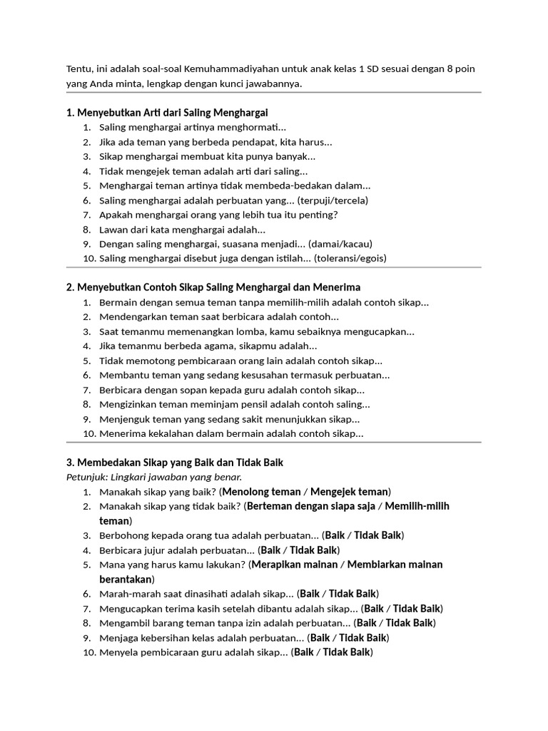 Soal Kemuhammadiyahan Kelas 1 SD PDF