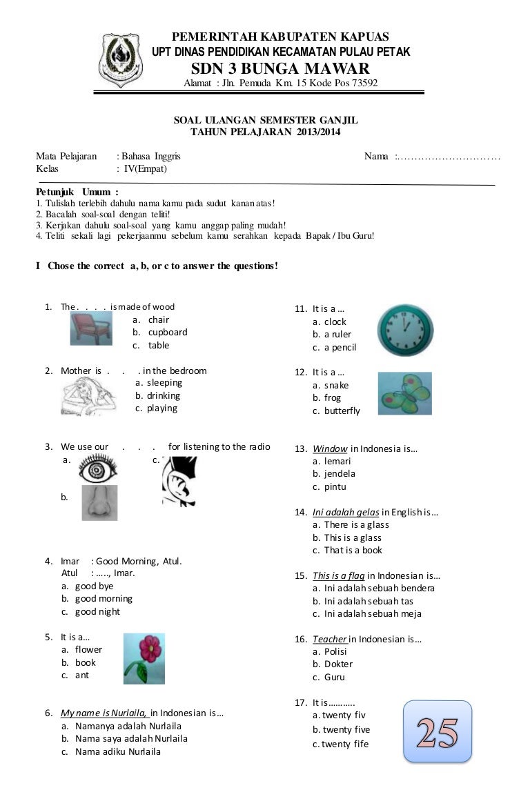 soal latihan bahasa inggris kelas 4 soal latihan bahasa inggris kelas 4
