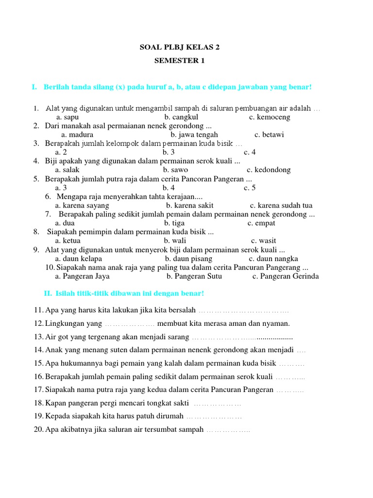 Terbukti! 7 Contoh Soal PLBJ Kelas 2 SD Semester 1 yang Bikin Anak Cepat Menguasai Materi