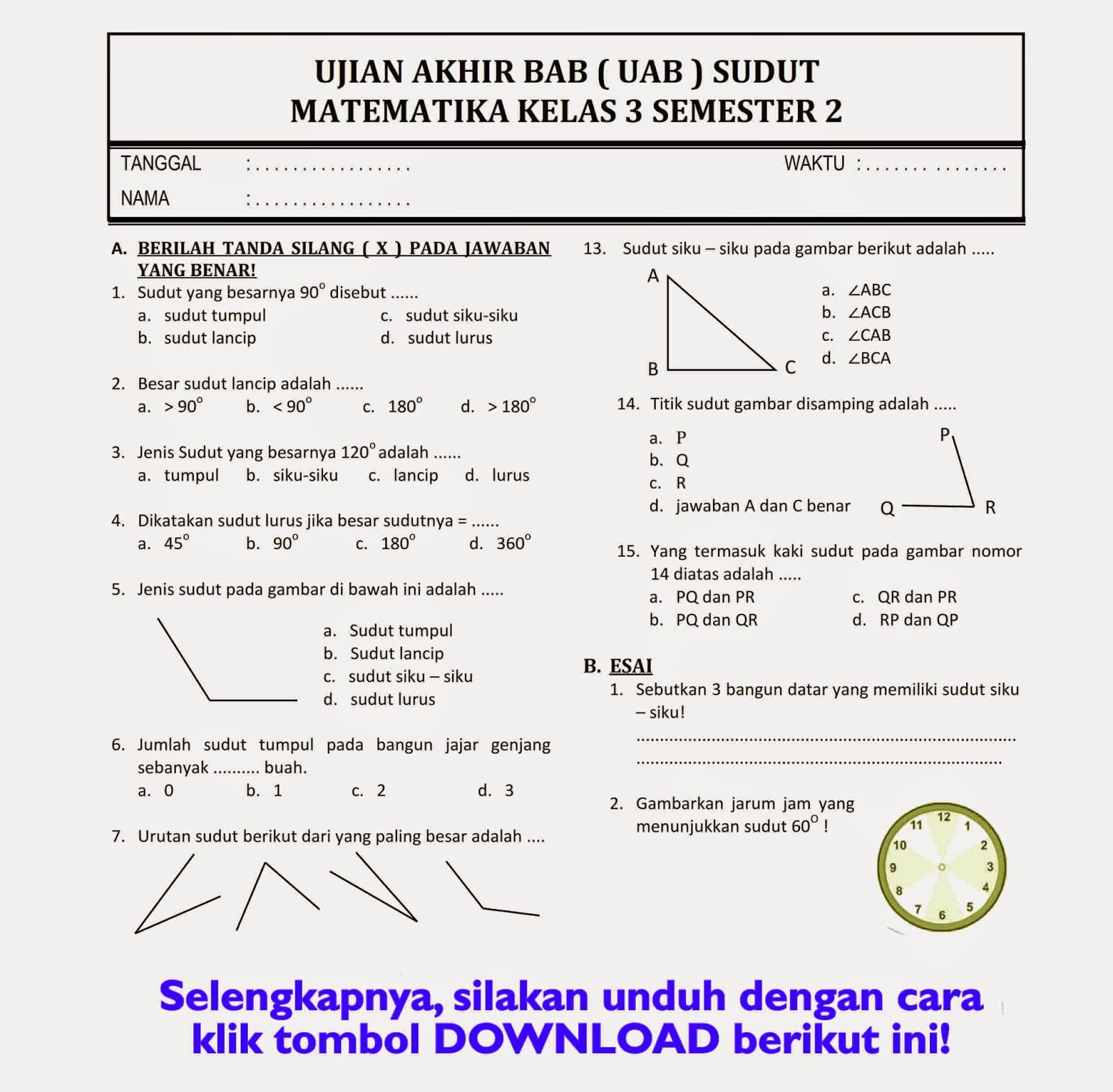 Ternyata Ini Kunci Sukses Anak Lulus UKK: Download Soal UKK Kelas 3 SD Kurikulum 2013 Plus Kunci Jawaban Ternyata Ini Kunci Sukses Anak Lulus UKK: Download Soal UKK Kelas 3 SD Kurikulum 2013 Plus Kunci Jawaban