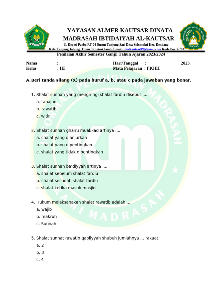 Bocoran Rahasia Soal UAS Semester 1 Fiqih Kelas 3 MI yang Wajib Kamu Pelajari Sekarang Bocoran Rahasia Soal UAS Semester 1 Fiqih Kelas 3 MI yang Wajib Kamu Pelajari Sekarang