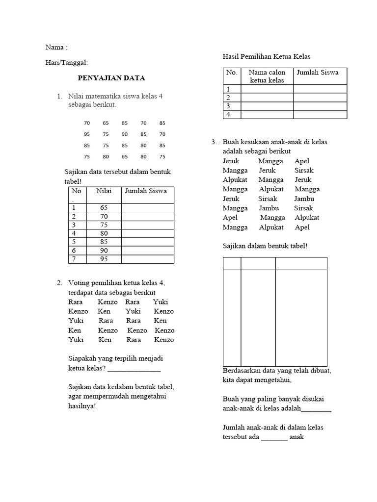 Ternyata Ini Rahasia Skor Tinggi Lewat Soal SD Kelas 4 Penyajian Data Doc Terbaru Ternyata Ini Rahasia Skor Tinggi Lewat Soal SD Kelas 4 Penyajian Data Doc Terbaru