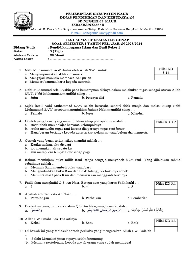Wajib Tahu Bocoran Soal UAS Semester 1 Kelas 3 PAI Agar Nilai Anak Langsung Memuaskan Wajib Tahu Bocoran Soal UAS Semester 1 Kelas 3 PAI Agar Nilai Anak Langsung Memuaskan