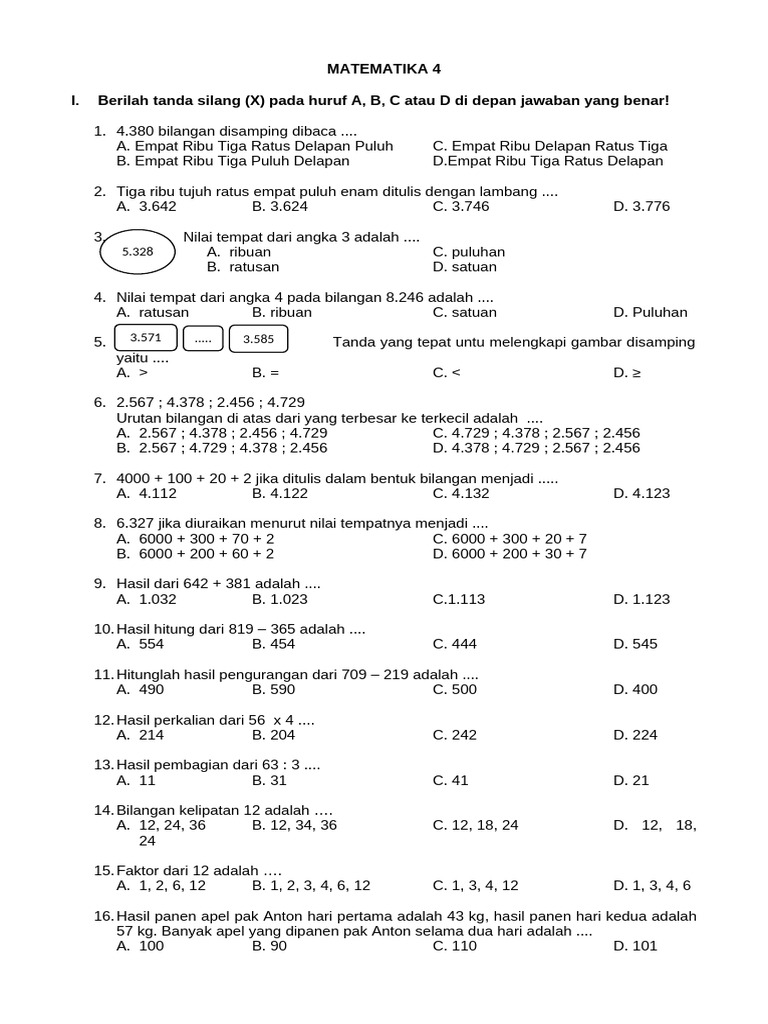 Wajib Tahu Kumpulan Soal SD Kelas 4 Matematika Objektif dan Jawabannya Kurikulum 2013