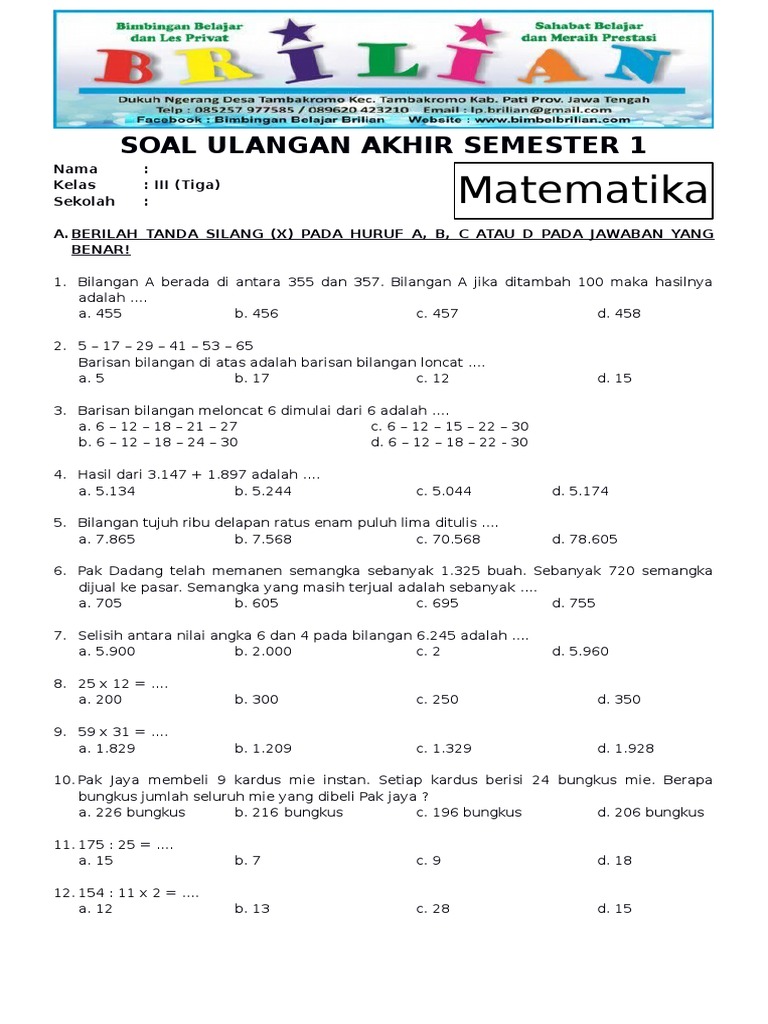 Wajib Tahu Prediksi Soal UAS Semester 1 Kelas 3 Kurikulum 2013 Agar Nilai Melonjak